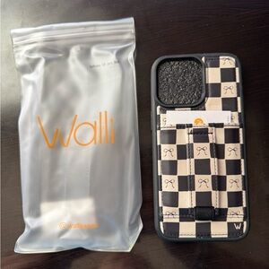 Walli Bow Noir Black and Cream Checkered Phone Case with Bow Design. 15Pro Max